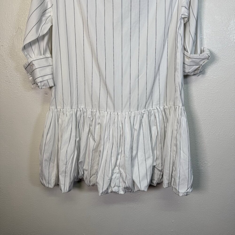 MADEWELL Bubble-Hem Mini Shirtdress in Pinstripe Poplin Dress X-Small - Picture 12 of 16